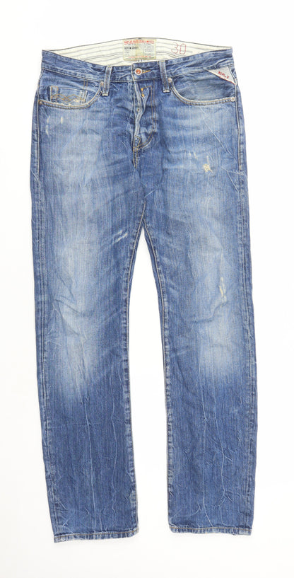 Mens UK Size 30 in Replay Regular Fit Straight Blue Jeans