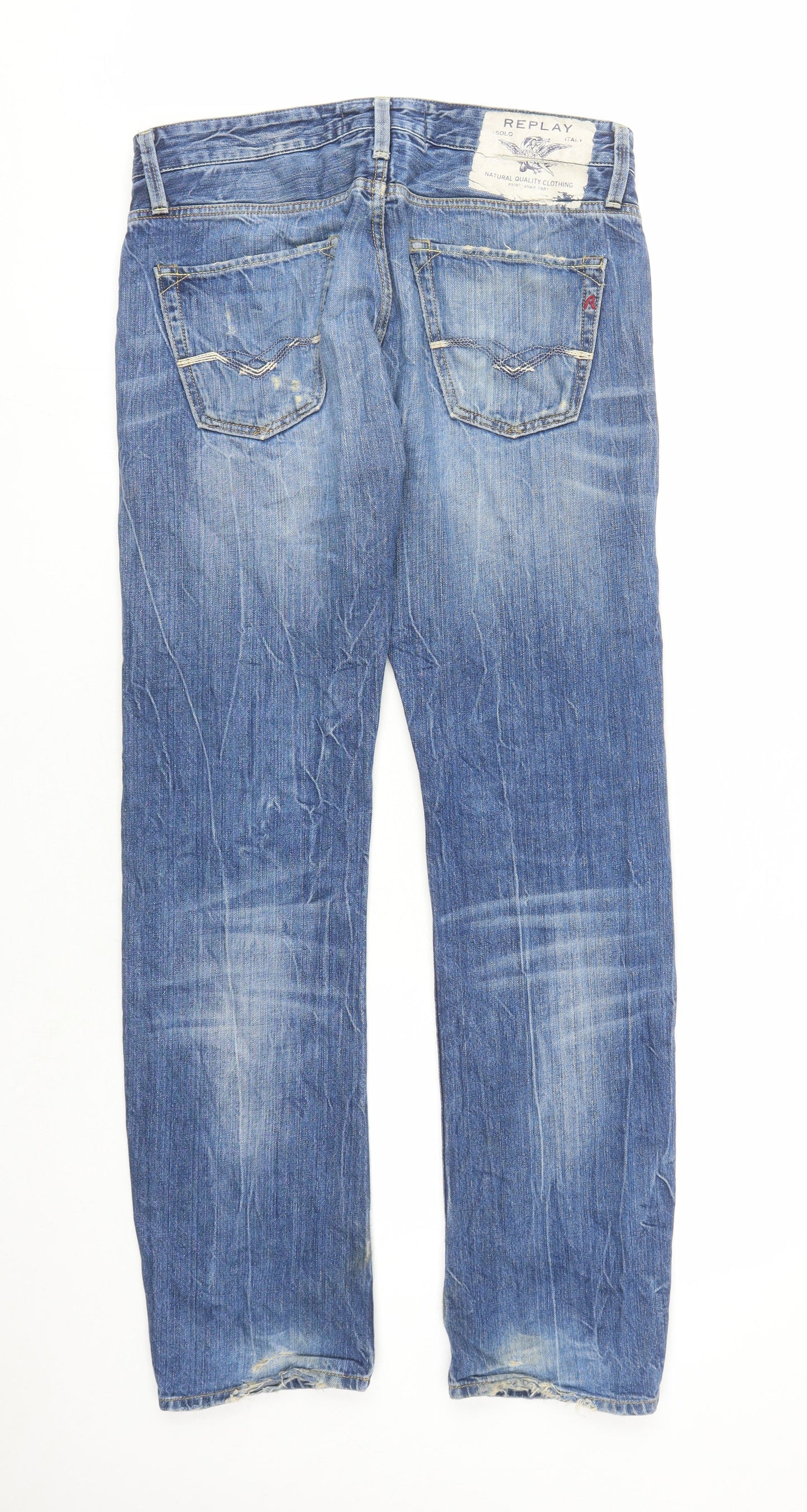 Mens UK Size 30 in Replay Regular Fit Straight Blue Jeans