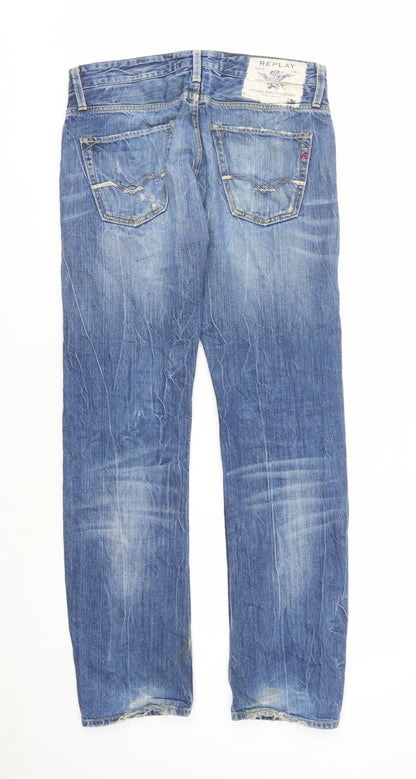 Mens UK Size 30 in Replay Regular Fit Straight Blue Jeans