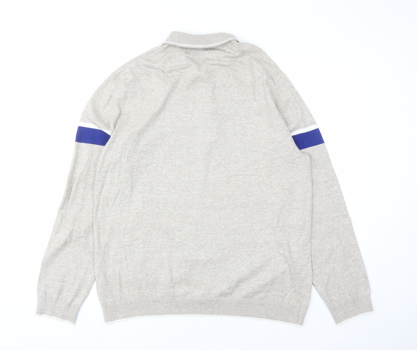 Marks and Spencer Mens Beige Collared Striped Cotton Pullover Jumper Size XL Long Sleeve