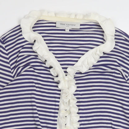 Anne Fontaine Womens Blue V-Neck Striped Cotton Cardigan Jumper Size 14