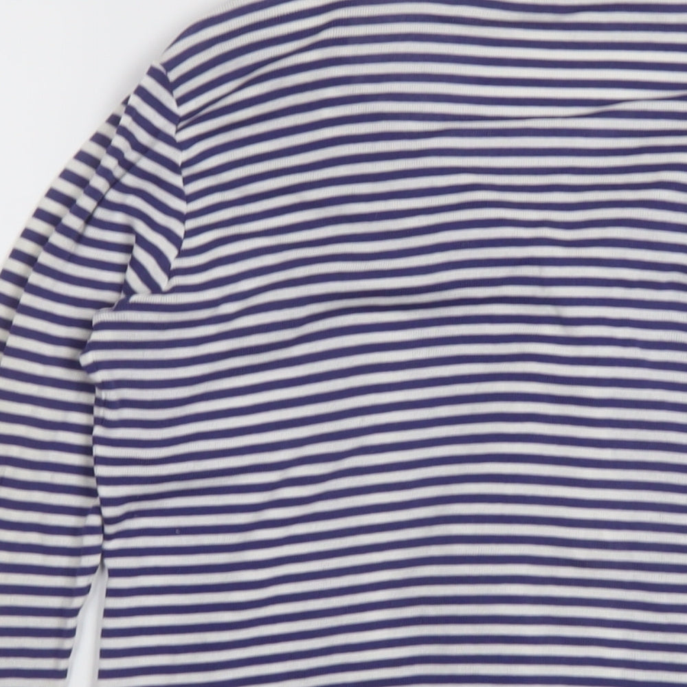Anne Fontaine Womens Blue V-Neck Striped Cotton Cardigan Jumper Size 14