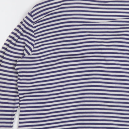 Anne Fontaine Womens Blue V-Neck Striped Cotton Cardigan Jumper Size 14