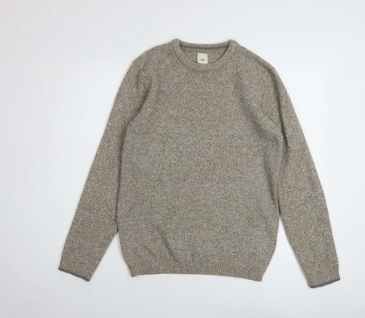 River Island Mens Beige Crew Neck Acrylic Pullover Jumper Size S Long Sleeve