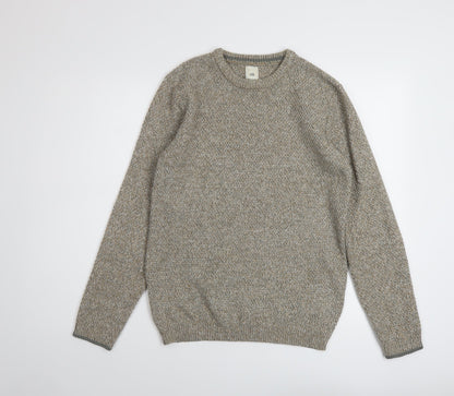 River Island Mens Beige Crew Neck Acrylic Pullover Jumper Size S Long Sleeve