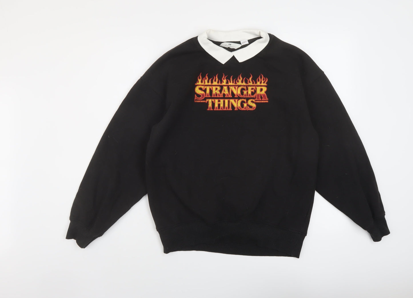 H&M Girls Black Cotton Pullover Sweatshirt Size 10-11 Years Pullover