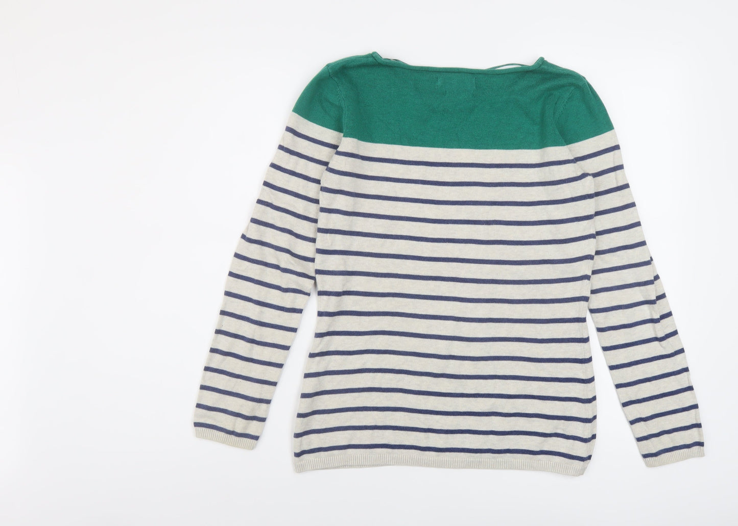 Ahoy There Womens Grey Boat Neck Striped Cotton Pullover Jumper Size 10