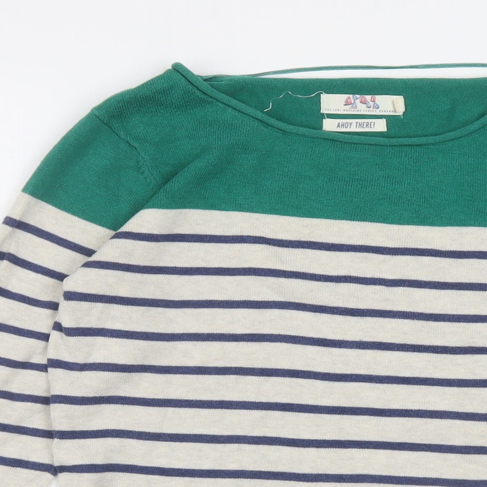 Ahoy There Womens Grey Boat Neck Striped Cotton Pullover Jumper Size 10