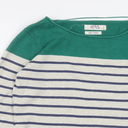 Ahoy There Womens Grey Boat Neck Striped Cotton Pullover Jumper Size 10