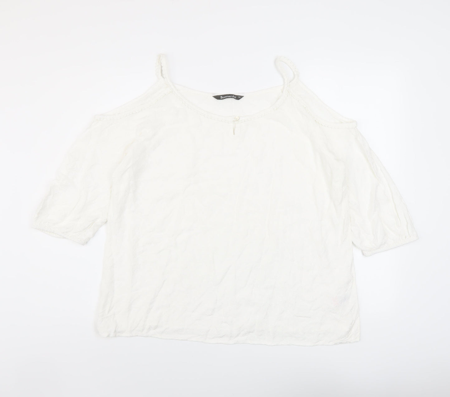 Bonmarché Womens Ivory Viscose Basic Blouse Size 16 Round Neck