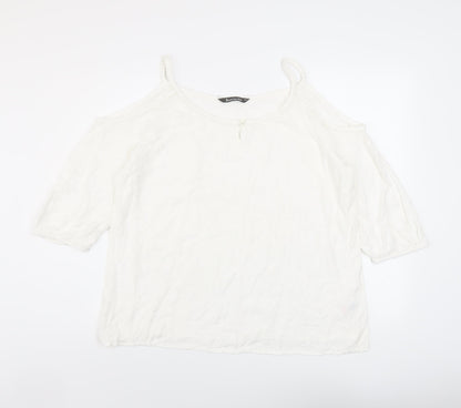 Bonmarché Womens Ivory Viscose Basic Blouse Size 16 Round Neck