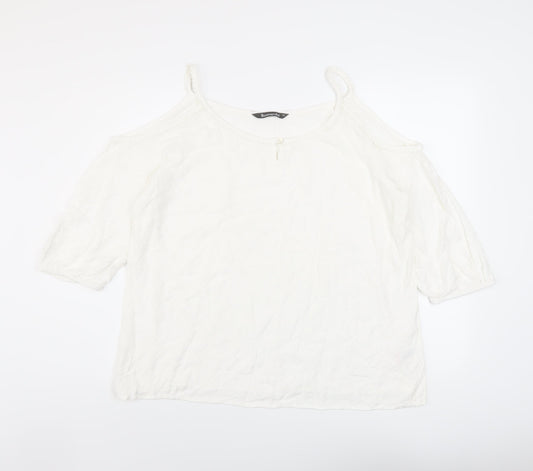 Bonmarché Womens Ivory Viscose Basic Blouse Size 16 Round Neck