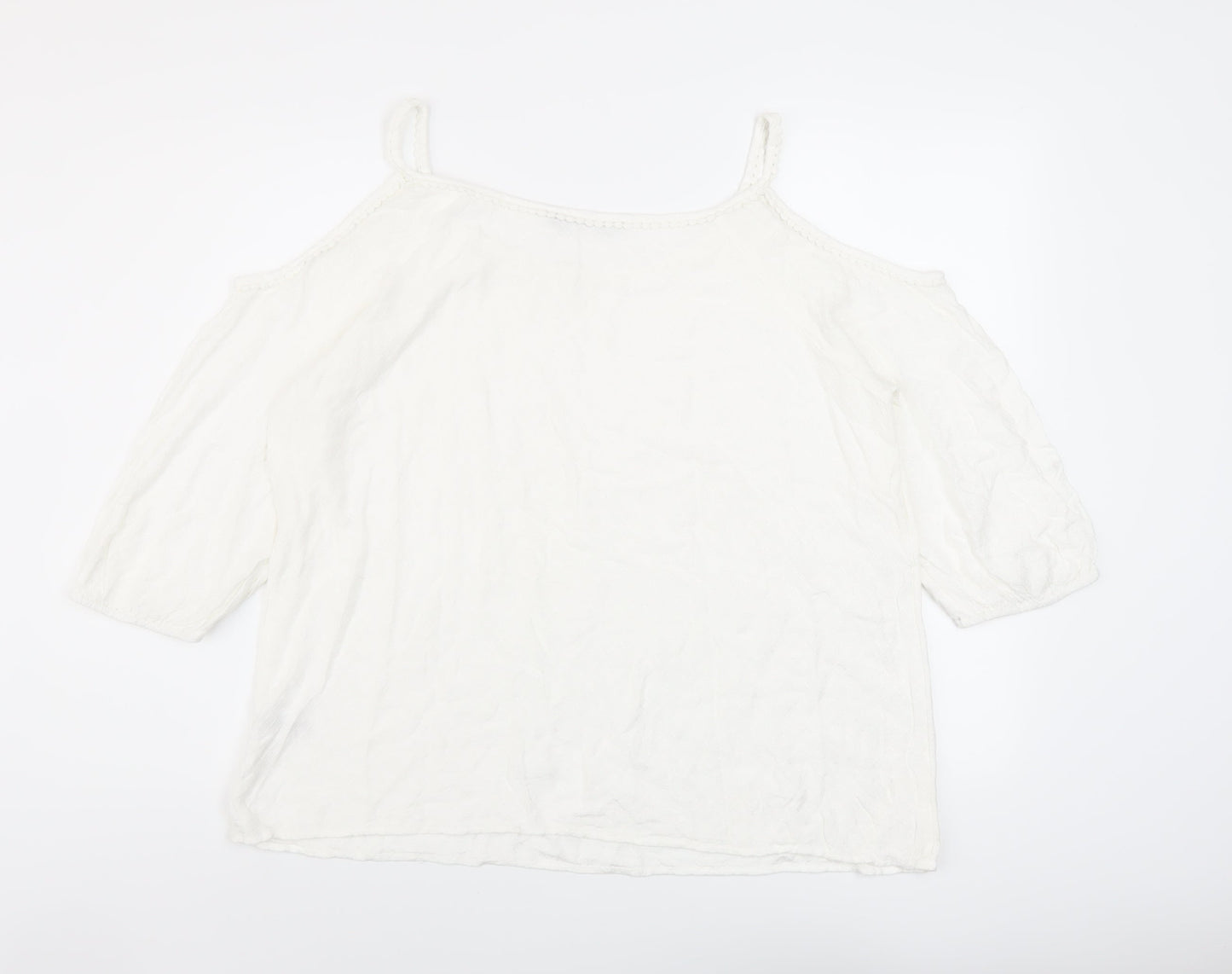Bonmarché Womens Ivory Viscose Basic Blouse Size 16 Round Neck