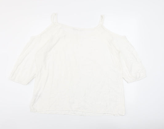 Bonmarché Womens Ivory Viscose Basic Blouse Size 16 Round Neck