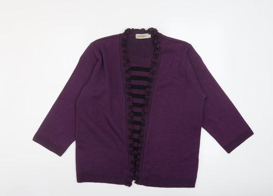 BASSINI Womens Purple Round Neck Striped Acrylic Pullover Jumper Size L