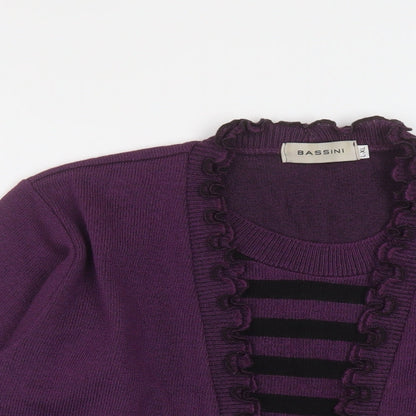 BASSINI Womens Purple Round Neck Striped Acrylic Pullover Jumper Size L