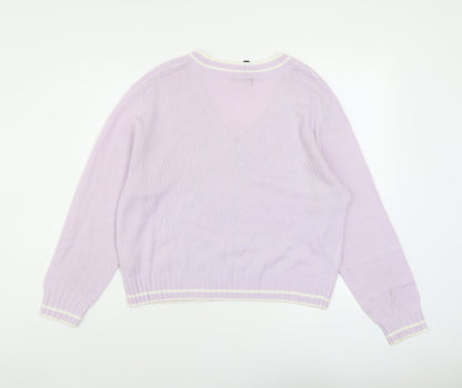 H&M Mens Purple V-Neck Acrylic Pullover Jumper Size L Long Sleeve