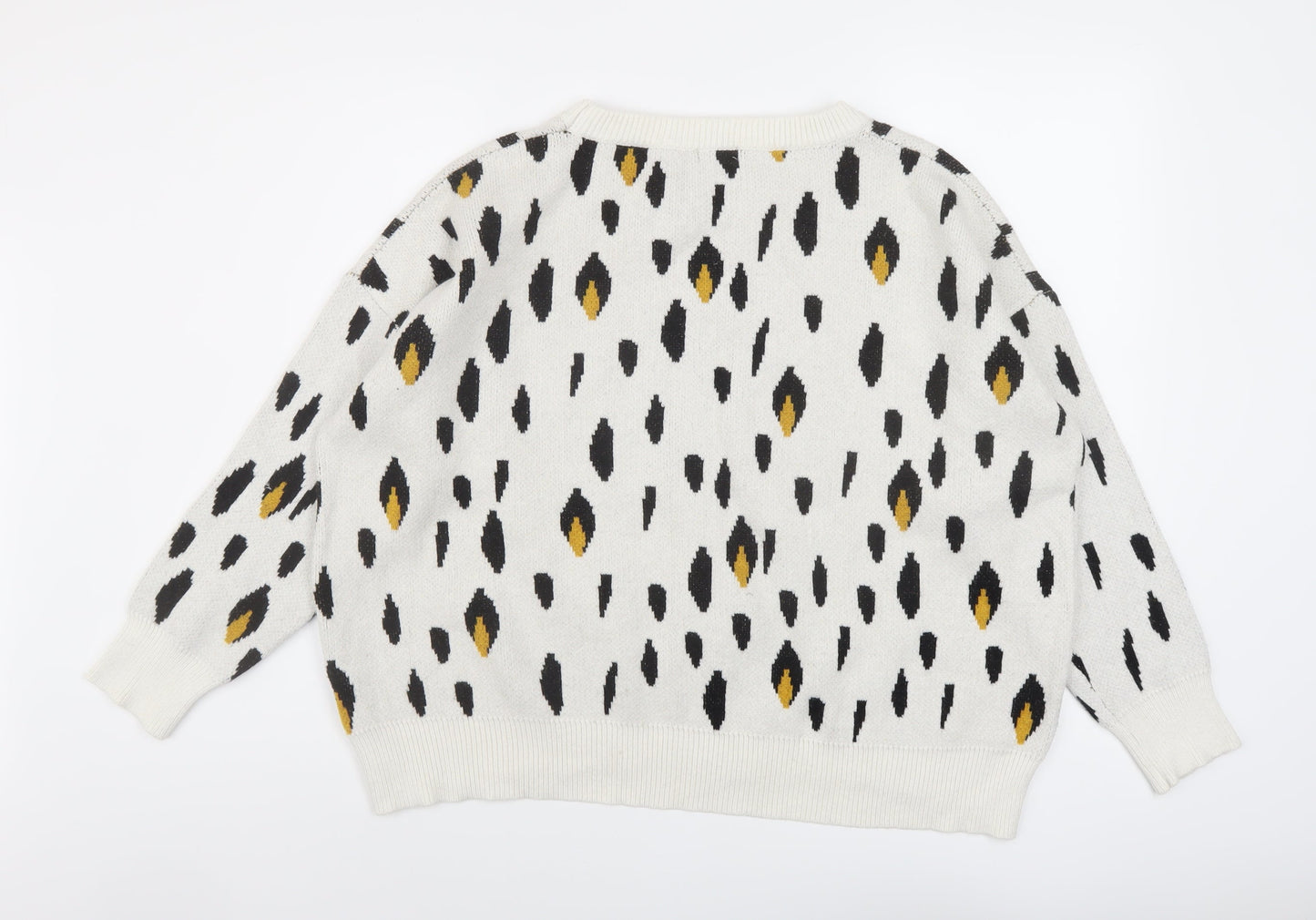 Kilibbi Womens Ivory Round Neck Animal Print Acrylic Pullover Jumper Size S