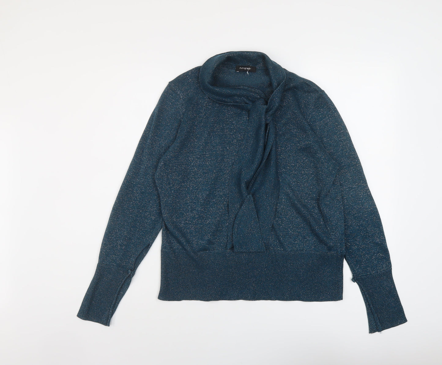 Autograph Womens Blue V-Neck Viscose Pullover Jumper Size 12