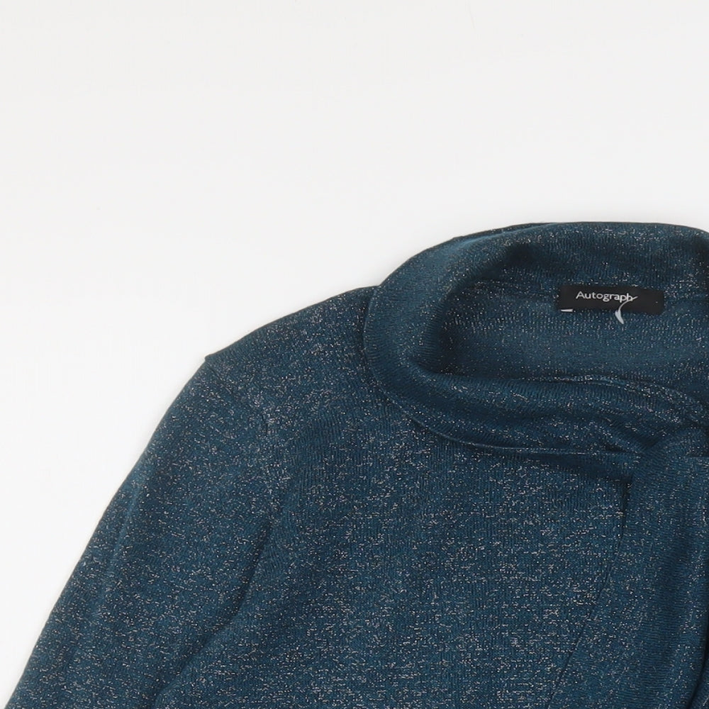Autograph Womens Blue V-Neck Viscose Pullover Jumper Size 12