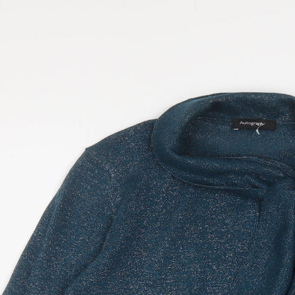Autograph Womens Blue V-Neck Viscose Pullover Jumper Size 12