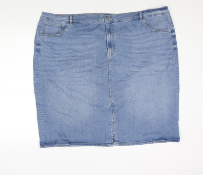 Marks and Spencer Womens Blue Cotton Straight & Pencil Skirt Size 30 Zip