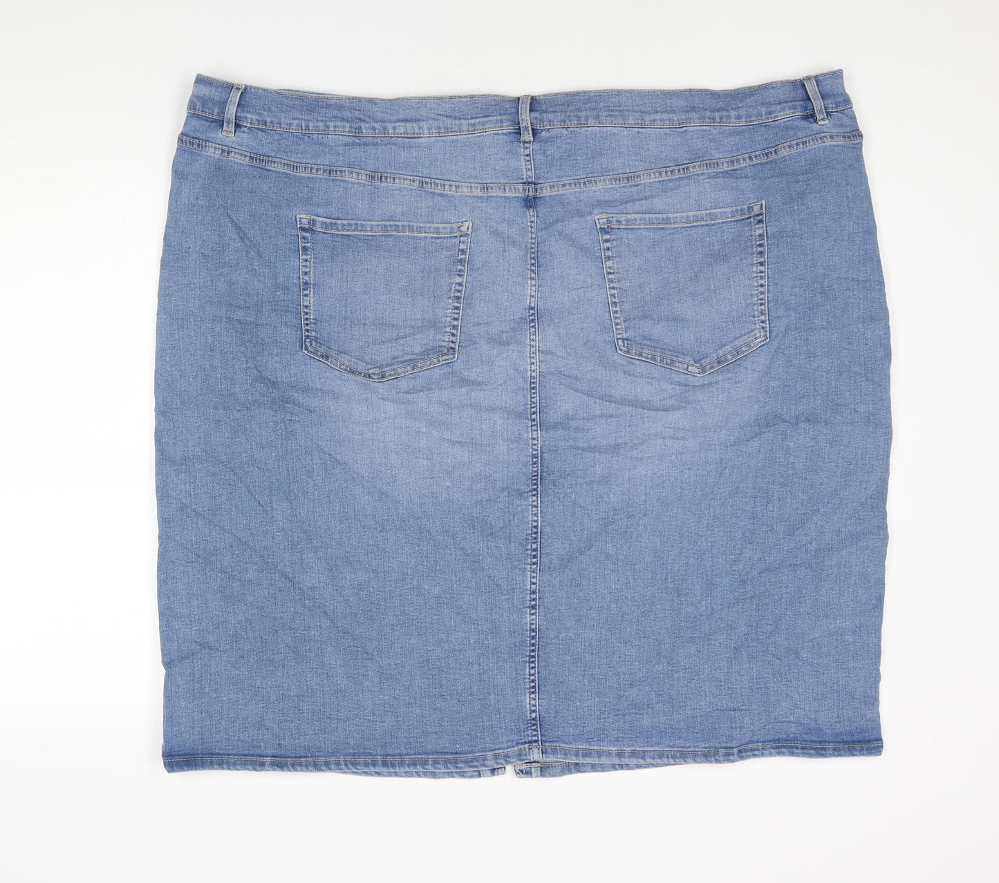 Marks and Spencer Womens Blue Cotton Straight & Pencil Skirt Size 30 Zip