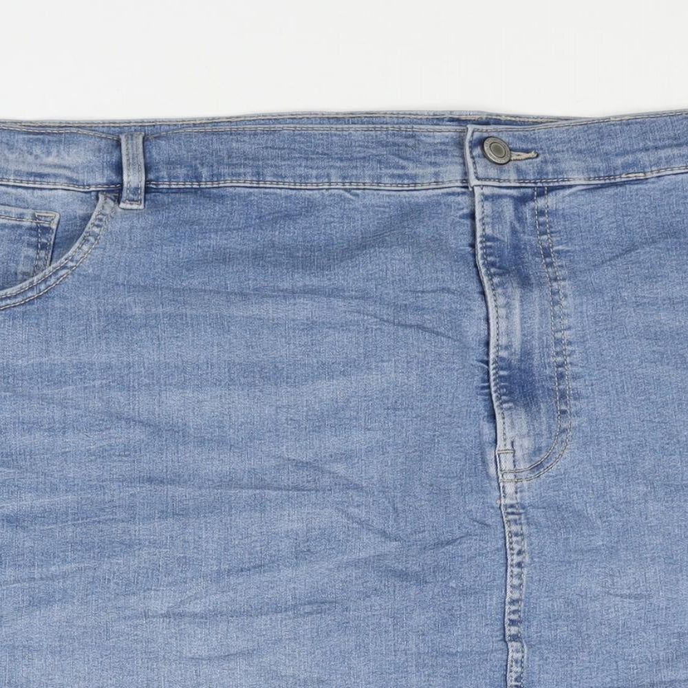 Marks and Spencer Womens Blue Cotton Straight & Pencil Skirt Size 30 Zip