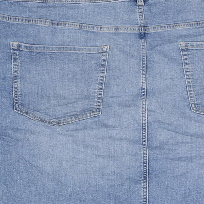 Marks and Spencer Womens Blue Cotton Straight & Pencil Skirt Size 30 Zip