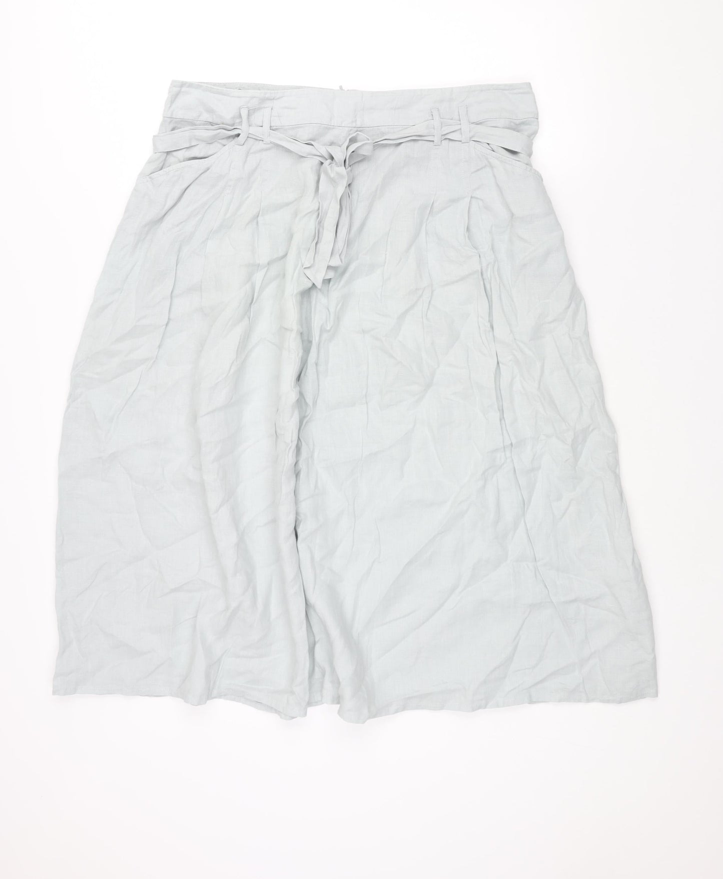 Autograph Womens Green Linen A-Line Skirt Size 18 Zip - Belted