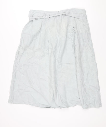 Autograph Womens Green Linen A-Line Skirt Size 18 Zip - Belted