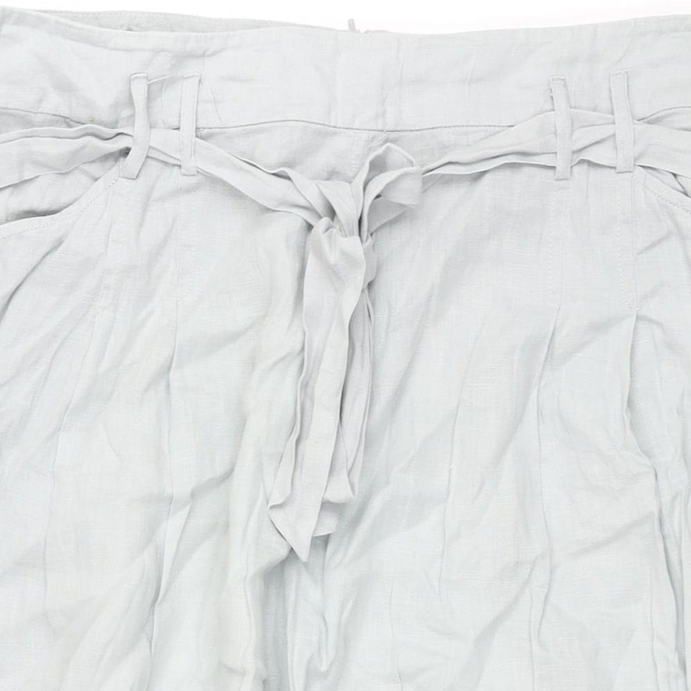 Autograph Womens Green Linen A-Line Skirt Size 18 Zip - Belted