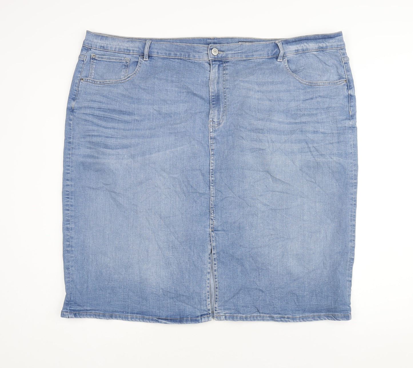 Marks and Spencer Womens Blue Cotton Straight & Pencil Skirt Size 28 Zip