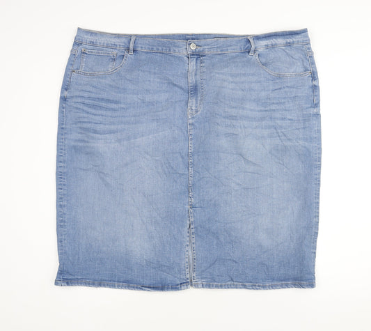 Marks and Spencer Womens Blue Cotton Straight & Pencil Skirt Size 28 Zip