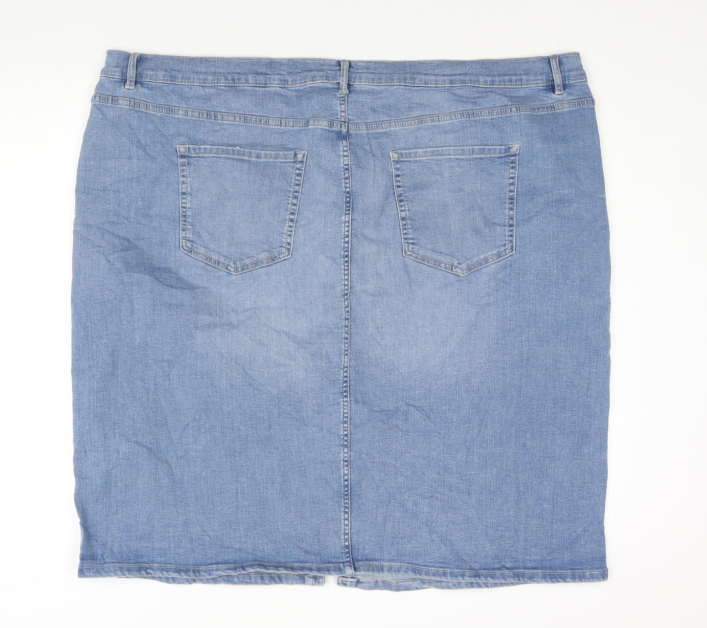 Marks and Spencer Womens Blue Cotton Straight & Pencil Skirt Size 28 Zip