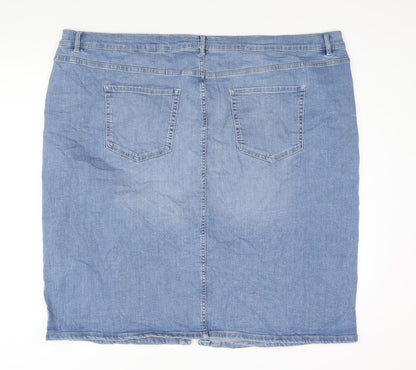 Marks and Spencer Womens Blue Cotton Straight & Pencil Skirt Size 28 Zip