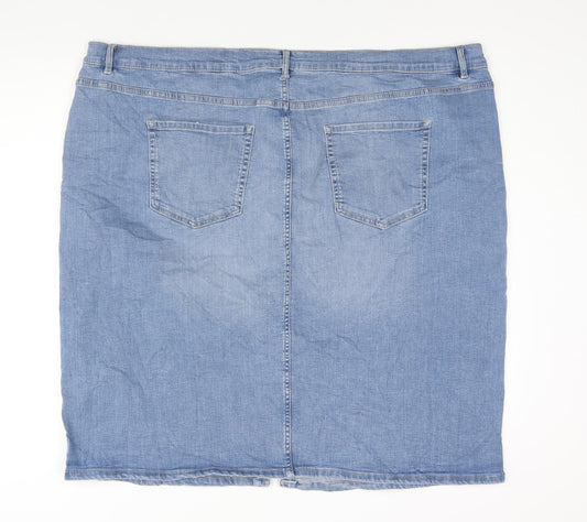 Marks and Spencer Womens Blue Cotton Straight & Pencil Skirt Size 28 Zip