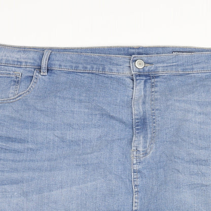 Marks and Spencer Womens Blue Cotton Straight & Pencil Skirt Size 28 Zip