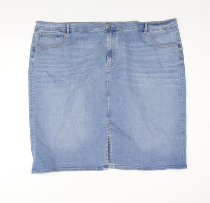 Marks and Spencer Womens Blue Cotton Straight & Pencil Skirt Size 30 Zip