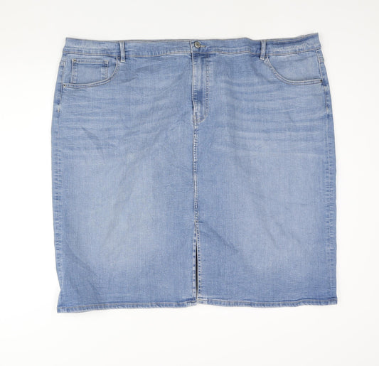 Marks and Spencer Womens Blue Cotton Straight & Pencil Skirt Size 30 Zip