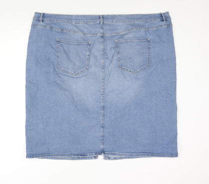 Marks and Spencer Womens Blue Cotton Straight & Pencil Skirt Size 30 Zip