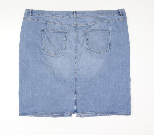 Marks and Spencer Womens Blue Cotton Straight & Pencil Skirt Size 30 Zip