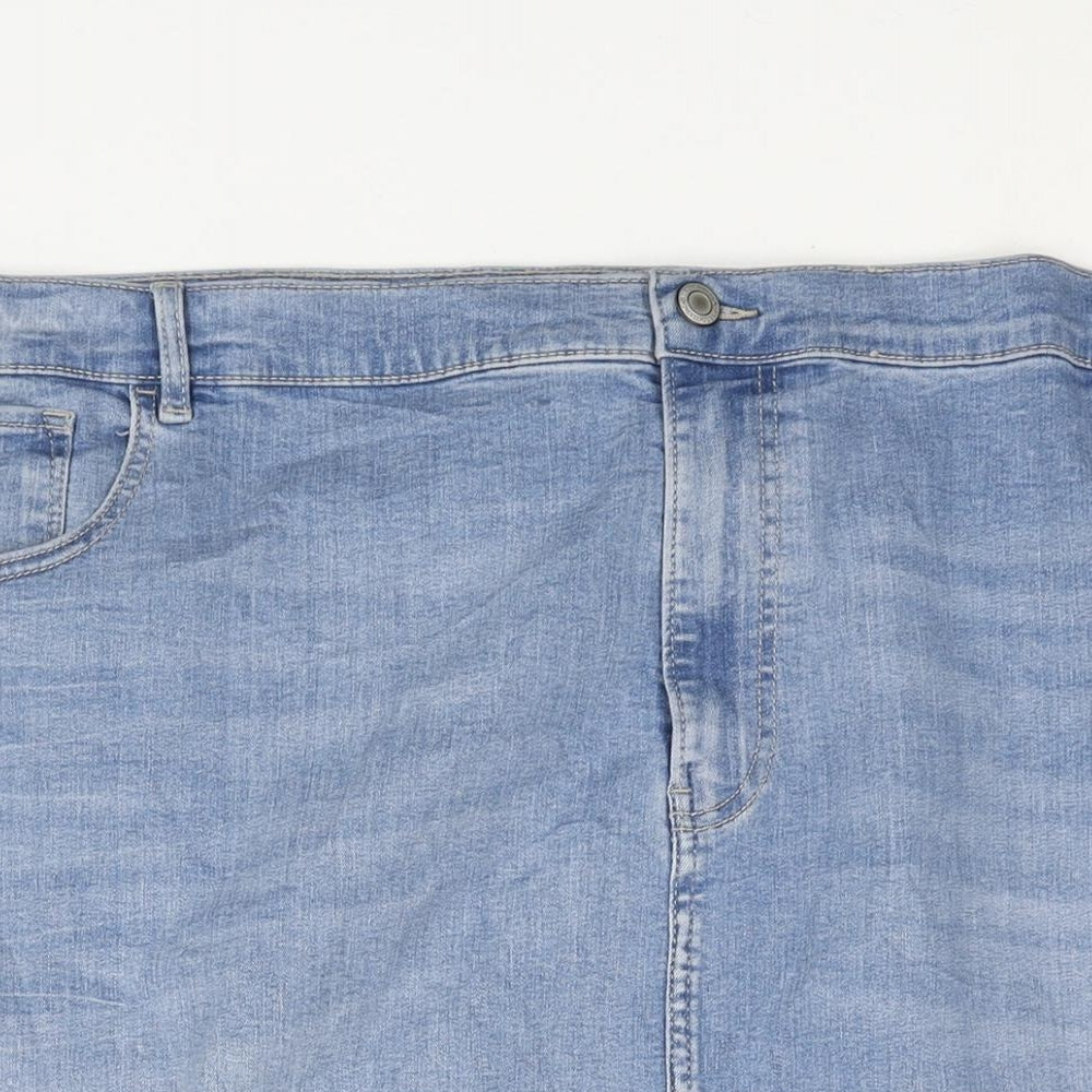 Marks and Spencer Womens Blue Cotton Straight & Pencil Skirt Size 30 Zip