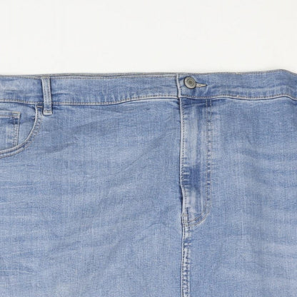 Marks and Spencer Womens Blue Cotton Straight & Pencil Skirt Size 30 Zip