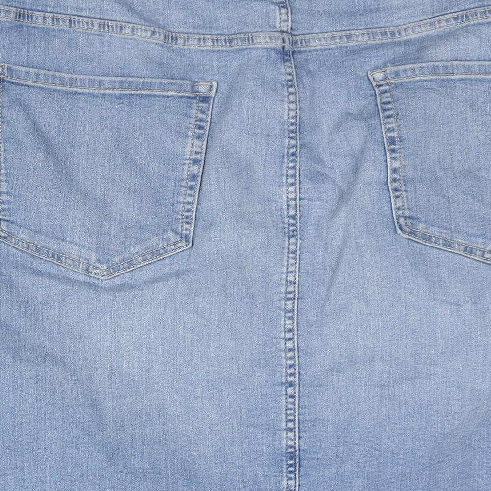 Marks and Spencer Womens Blue Cotton Straight & Pencil Skirt Size 30 Zip