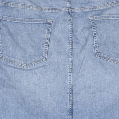 Marks and Spencer Womens Blue Cotton Straight & Pencil Skirt Size 30 Zip