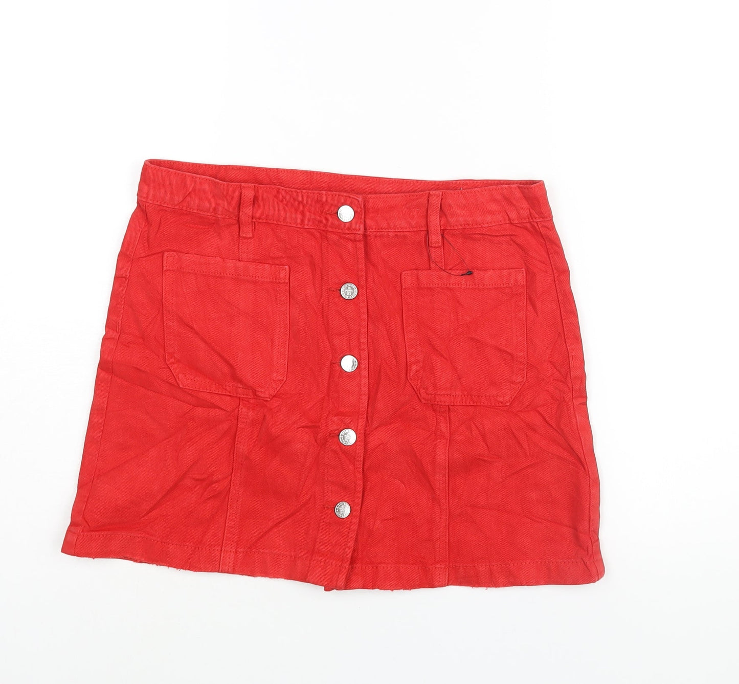 Marks and Spencer Girls Red Cotton A-Line Skirt Size 14-15 Years Regular Button