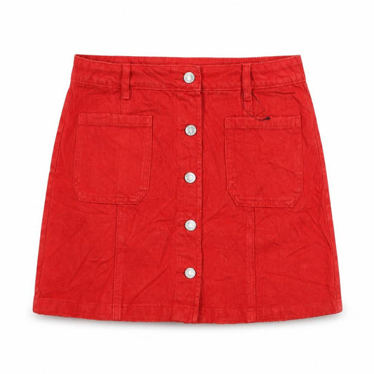 Marks and Spencer Girls Red Cotton A-Line Skirt Size 14-15 Years Regular Button