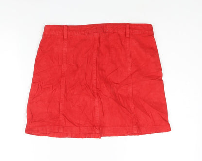 Marks and Spencer Girls Red Cotton A-Line Skirt Size 14-15 Years Regular Button