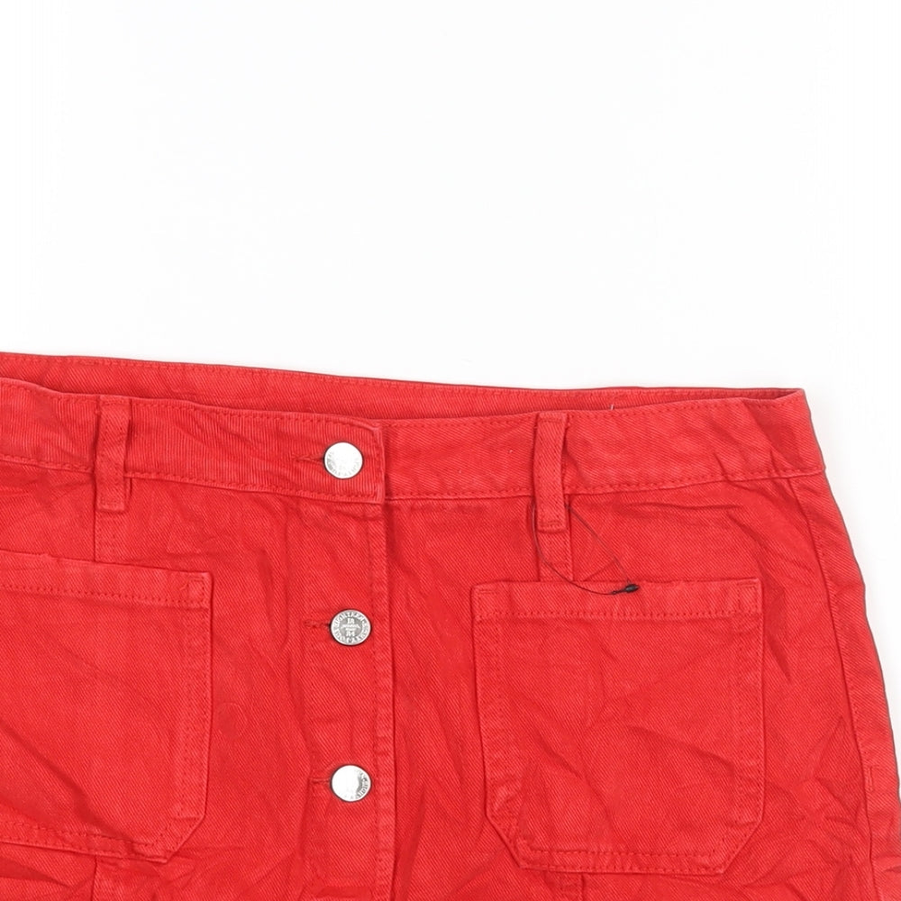 Marks and Spencer Girls Red Cotton A-Line Skirt Size 14-15 Years Regular Button